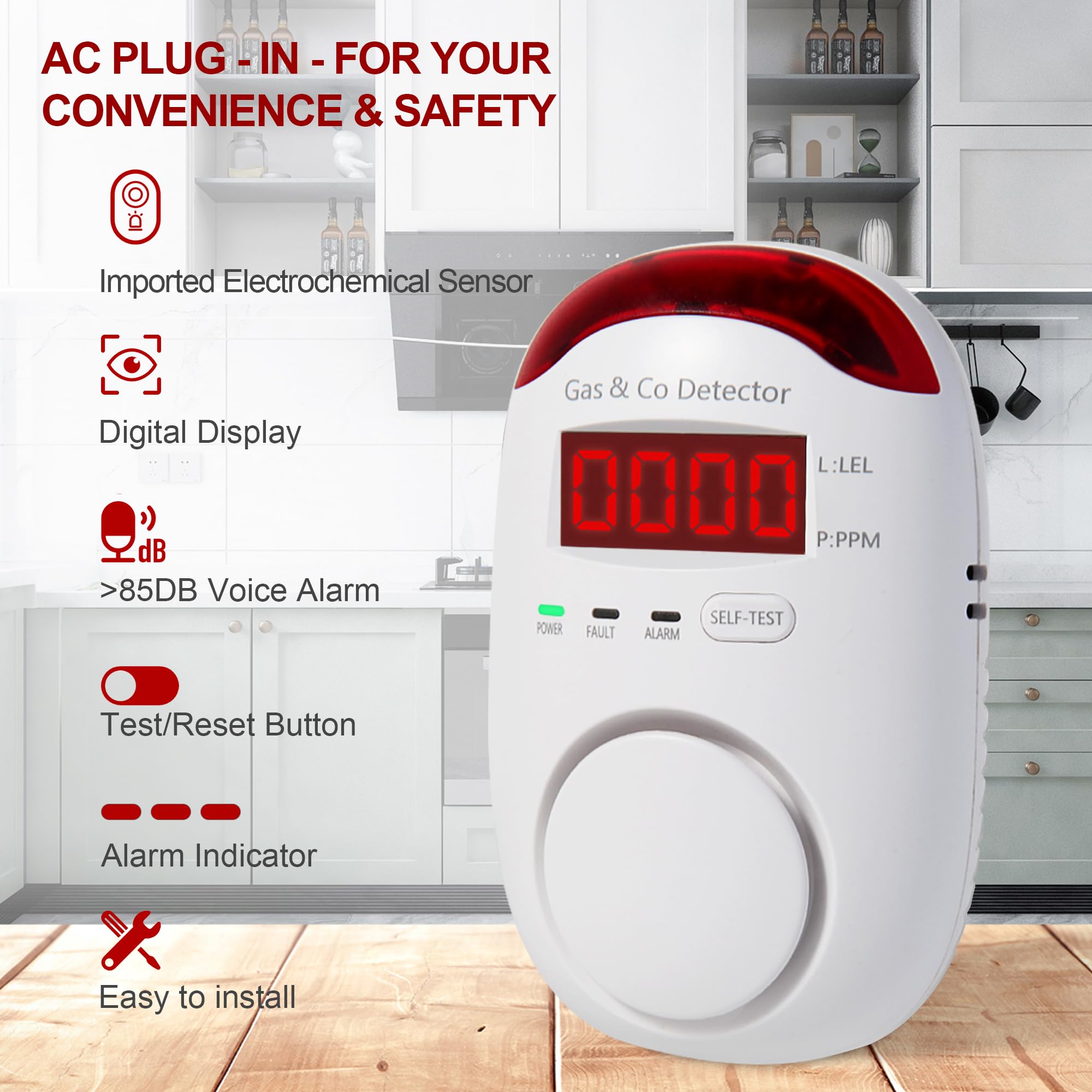 Co Detector Plug - 가스 및 일산화탄소 감지기, 플러그인형, 2-in-1